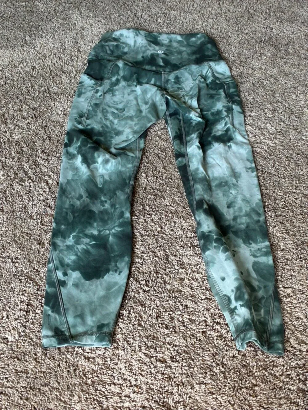 Lululemon Fast and Free Leggings Women 4 Green Tie Dye High Rise Pockets 23